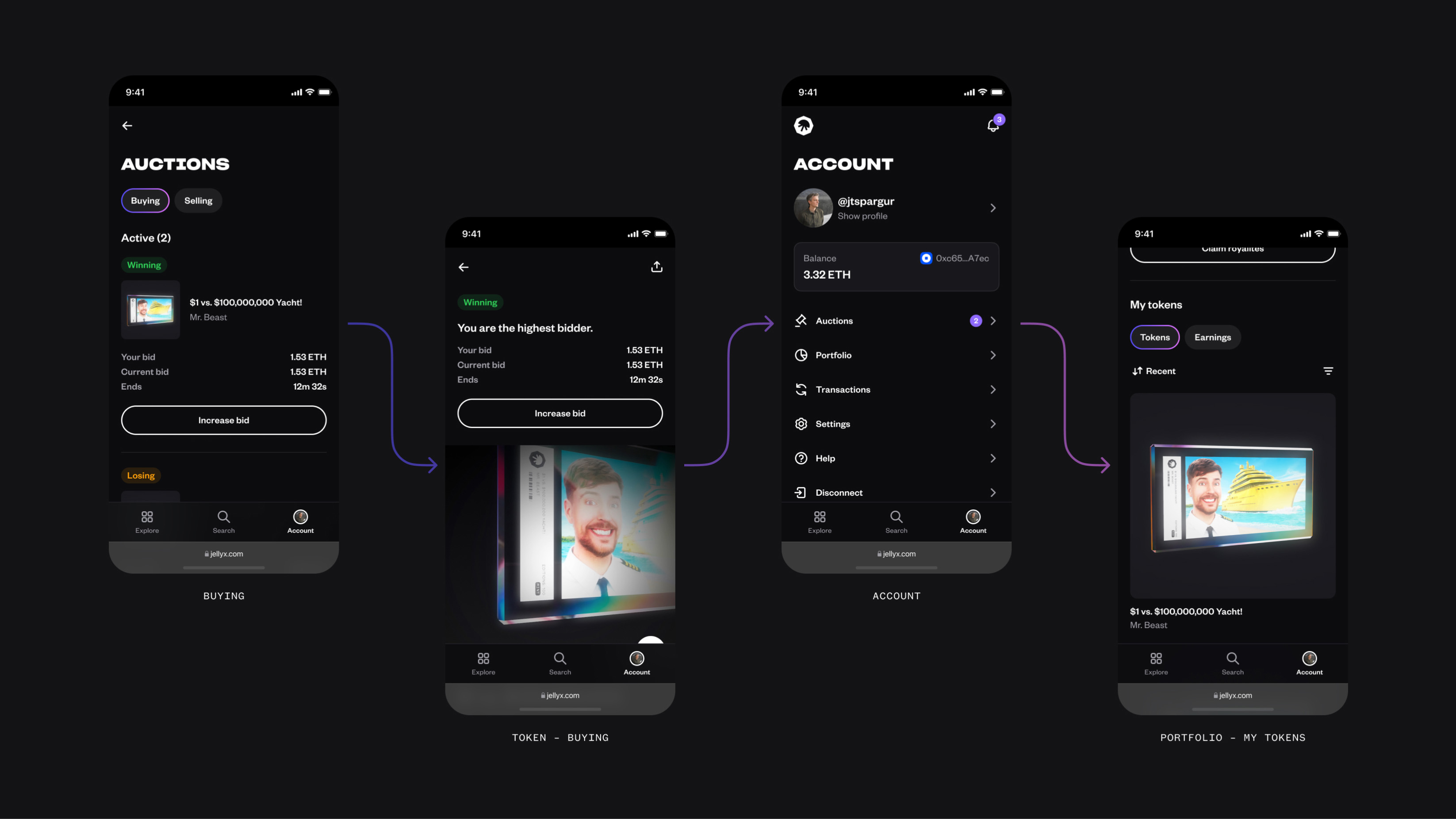 JellyX auction flow — catalog rights auction interface